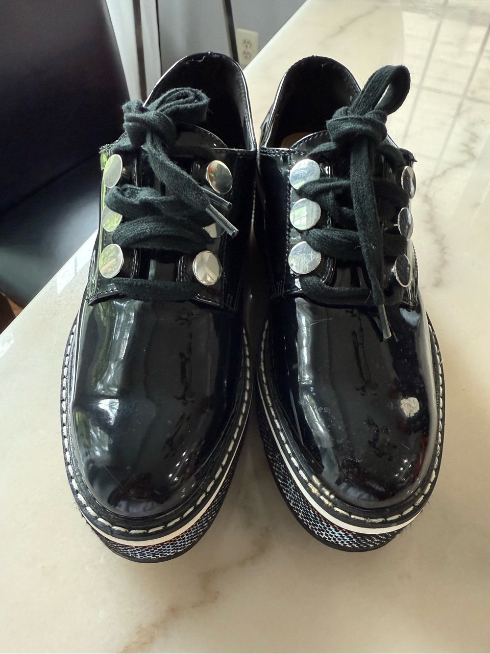 Women’s Black Patent Platform Lace-Up Shoes